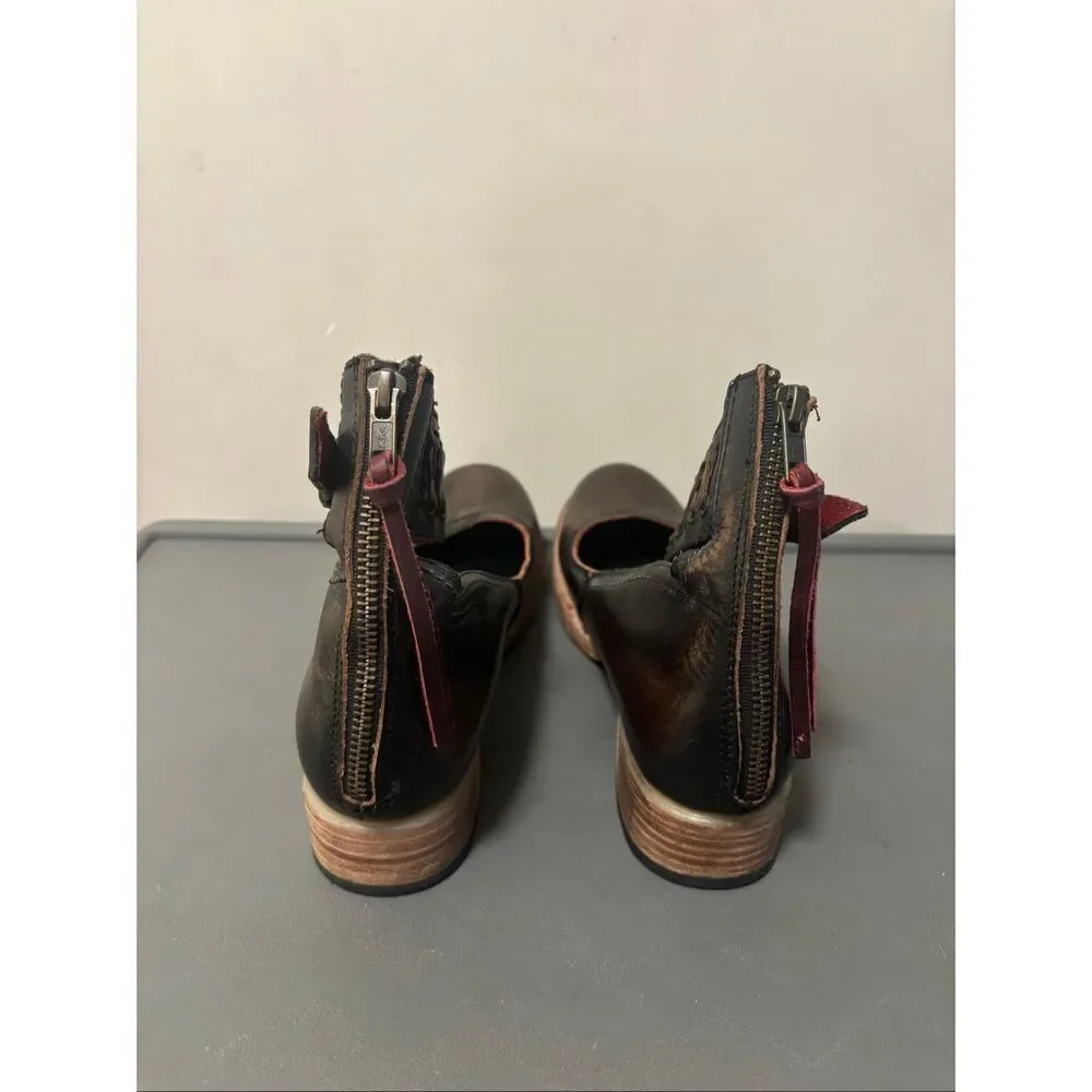Freebird by Steven Moana Brown Leather Women's Ankle Strap Heel Booties Shoes 9